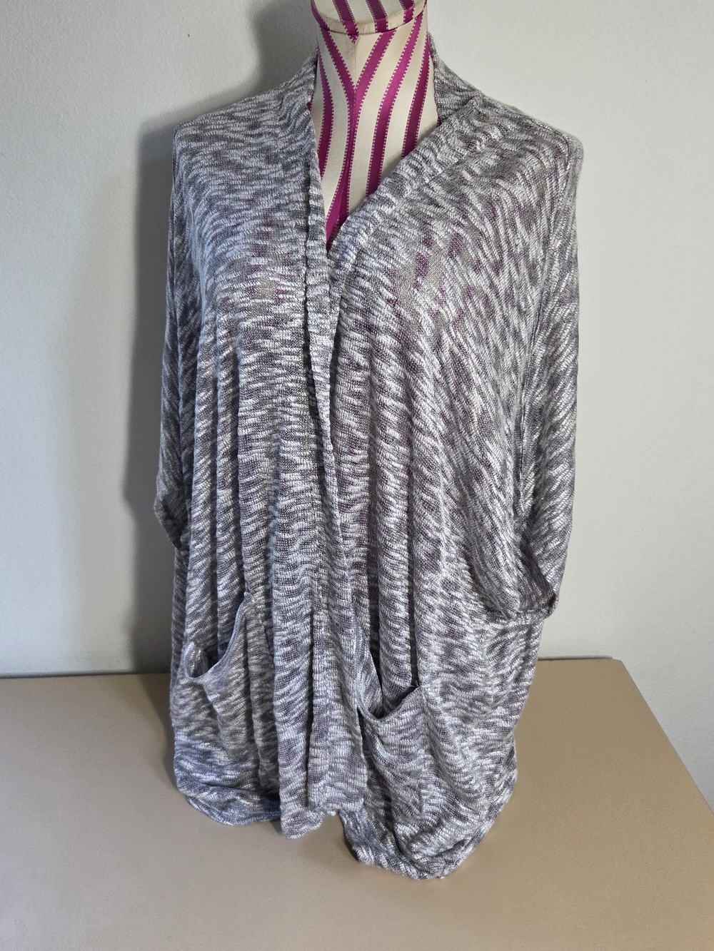Cotton On Grey White Space Dye Knit Kimono Cardigan M Slouchy Pocket Festival